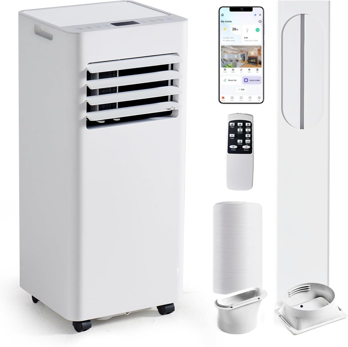 Portable Air Conditioner 9000 BTU Smart WiFi 5-in-1 Cooling Unit 25m² White