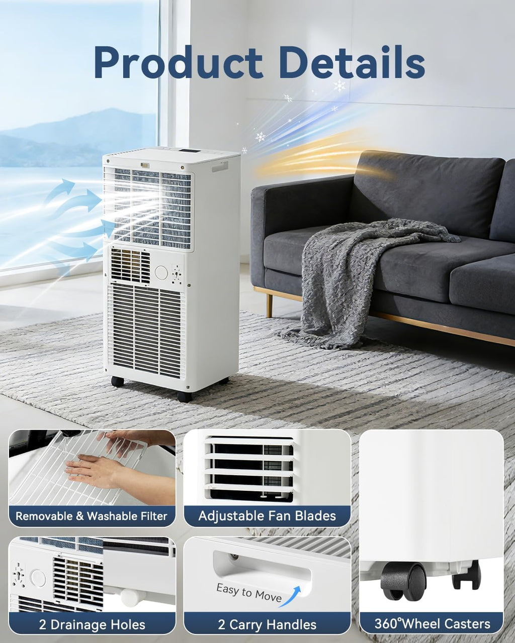 Portable Air Conditioner 9000 BTU Smart WiFi 5-in-1 Cooling Unit 25m² White