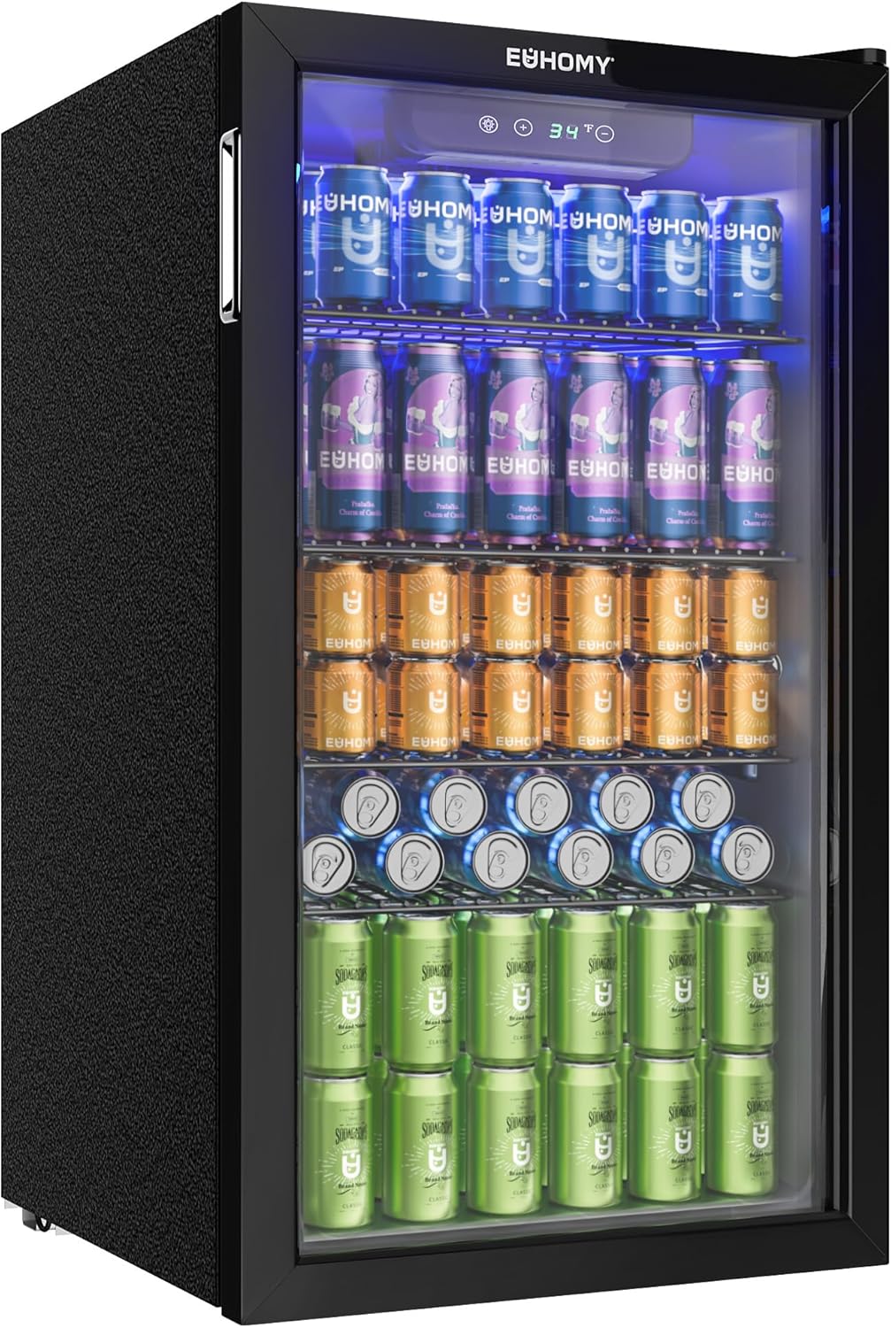 EUHOMY JC-90VEL-F 93L Freestanding Beverage Refrigerator Glass Door Black