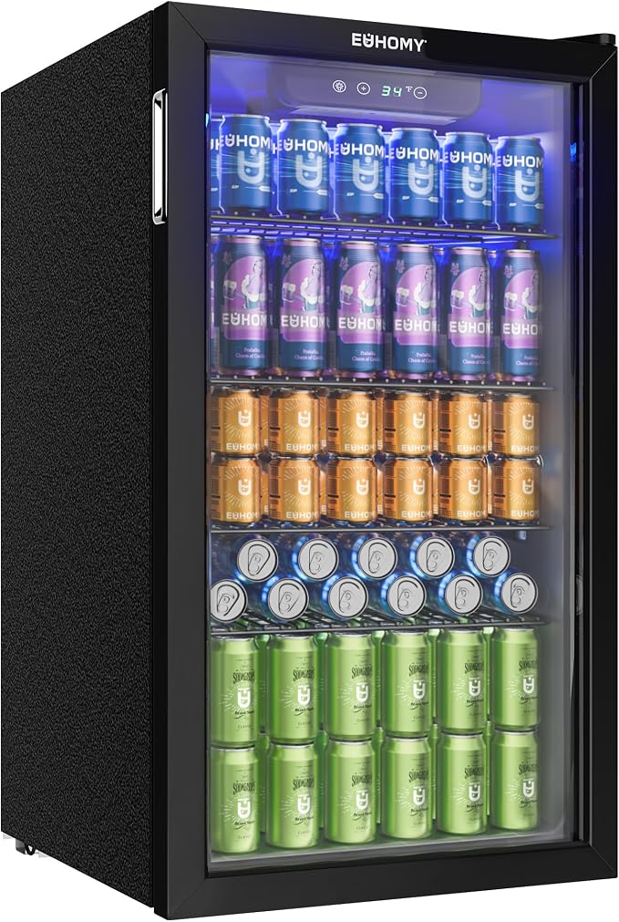 EUHOMY JC-90VEL-F 93L Freestanding Beverage Refrigerator Glass Door Black