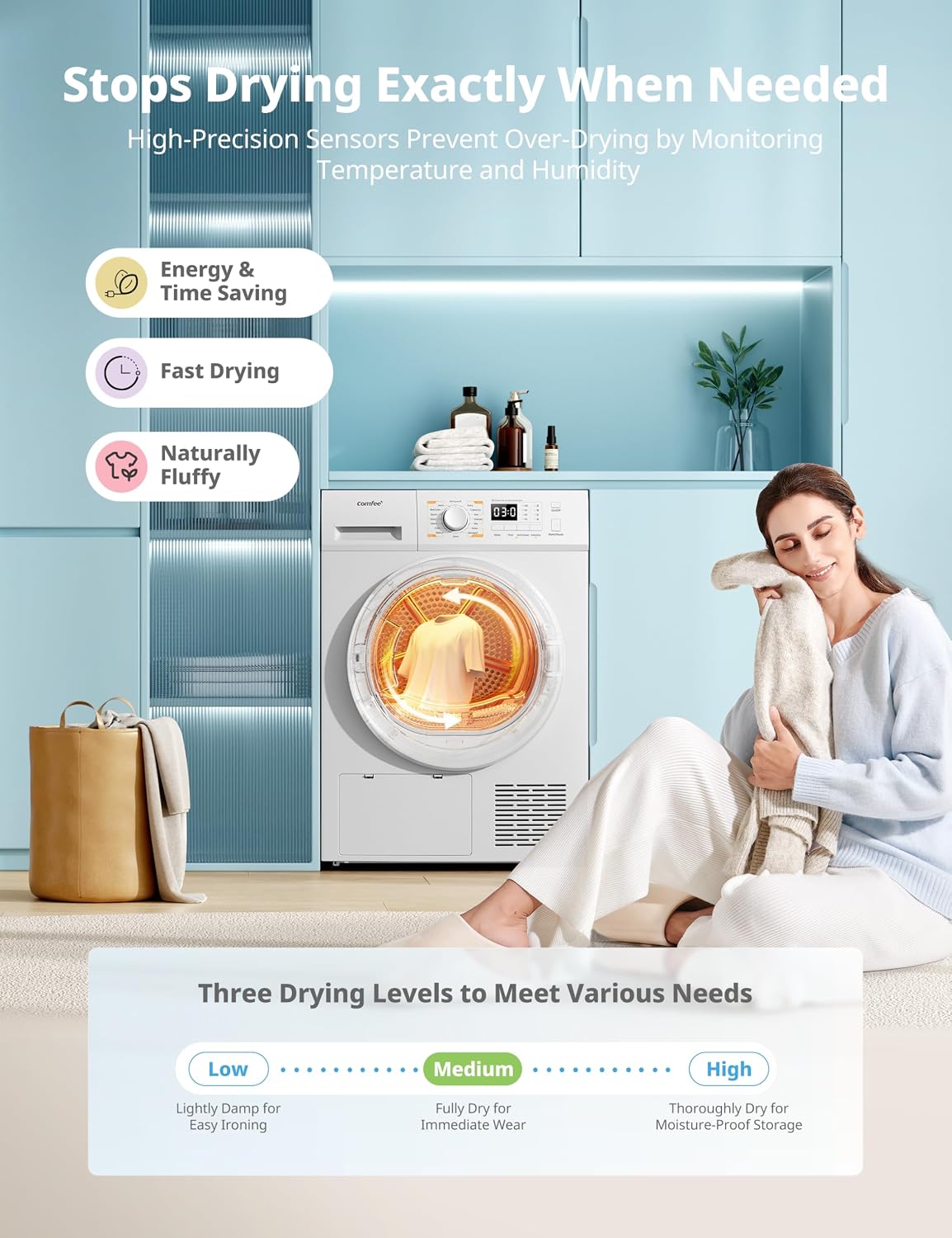 COMFEE' 8kg Heat Pump Tumble Dryer Energy Class A+ White CFG09EH80/W-UK