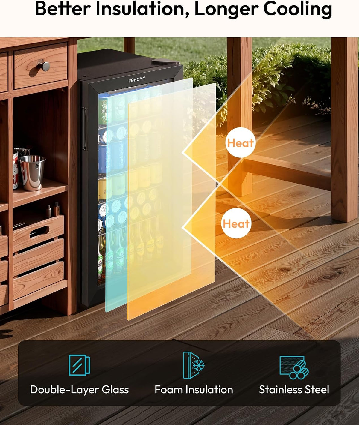 EUHOMY JC-90VEL-F 93L Freestanding Beverage Refrigerator Glass Door Black