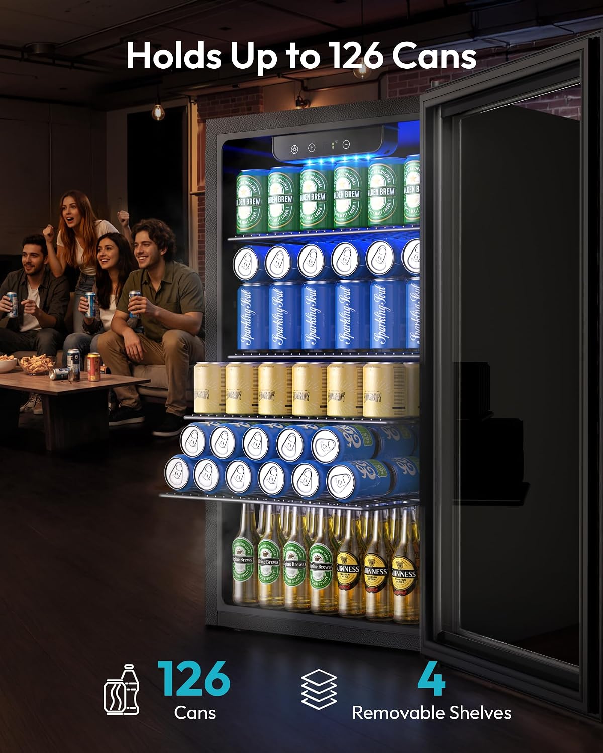 EUHOMY JC-90VEL-F 93L Freestanding Beverage Refrigerator Glass Door Black